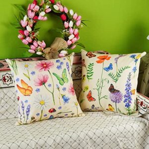 ONWAY Spring Summer Outdoor Waterproof Pillow Covers 20x20 Inch Set of 4 Floral Farmhouse Throw Pillows Decorative Cushion Cases for Outdoor Couch Sofa Patio Furniture Home Decoration