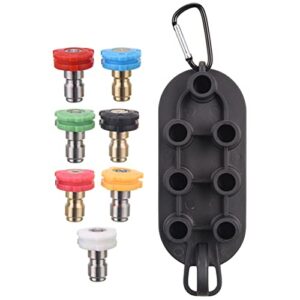 FIXFANS Pressure Washer Nozzle Tips with Nozzle Holder, 7 Pressure Washer Tips Multiple Degrees, 1/4" Quick Connect Pressure Washer Spray Nozzle Set, 4000PSI