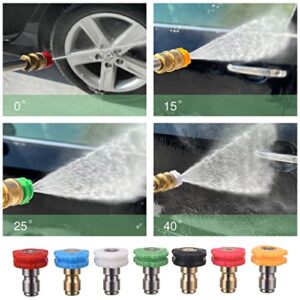 FIXFANS Pressure Washer Nozzle Tips with Nozzle Holder, 7 Pressure Washer Tips Multiple Degrees, 1/4" Quick Connect Pressure Washer Spray Nozzle Set, 4000PSI