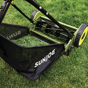 Sun Joe MJ500M 16-Inch Manual Reel Mower w/Adjustable Cutting Height, 6.6-Gallon Removable Grass Catcher, 5 Steel Blades, 2-Wheels