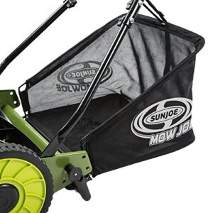 Sun Joe MJ500M 16-Inch Manual Reel Mower w/Adjustable Cutting Height, 6.6-Gallon Removable Grass Catcher, 5 Steel Blades, 2-Wheels