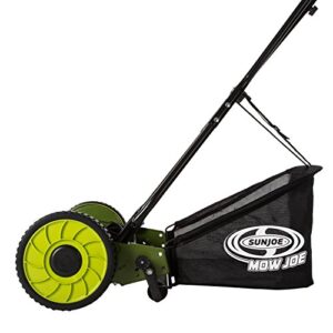 Sun Joe MJ500M 16-Inch Manual Reel Mower w/Adjustable Cutting Height, 6.6-Gallon Removable Grass Catcher, 5 Steel Blades, 2-Wheels