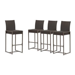 Christopher Knight Home Kelly Outdoor Wicker 30 Inch Barstool (Set of 4), Dark Brown