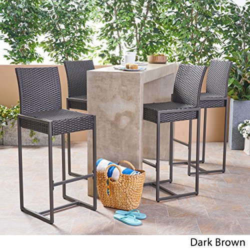 Christopher Knight Home Kelly Outdoor Wicker 30 Inch Barstool (Set of 4), Dark Brown