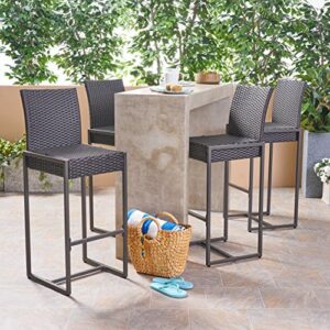 Christopher Knight Home Kelly Outdoor Wicker 30 Inch Barstool (Set of 4), Dark Brown