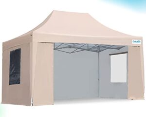 quictent privacy 10×15 ft ez pop up canopy tent enclosed outdoor instant shelter party tent event gazebo with sidewalls and mesh windows waterproof (beige)