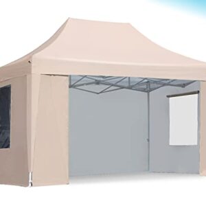Quictent Privacy 10x15 ft Ez Pop up Canopy Tent Enclosed Outdoor Instant Shelter Party Tent Event Gazebo with Sidewalls and Mesh Windows Waterproof (Beige)