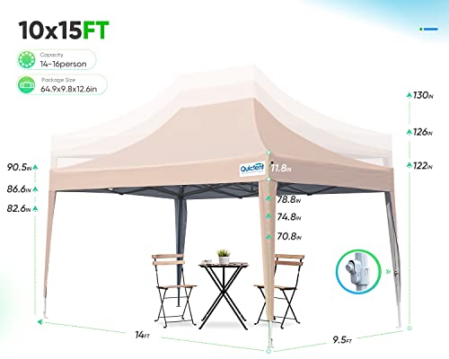 Quictent Privacy 10x15 ft Ez Pop up Canopy Tent Enclosed Outdoor Instant Shelter Party Tent Event Gazebo with Sidewalls and Mesh Windows Waterproof (Beige)