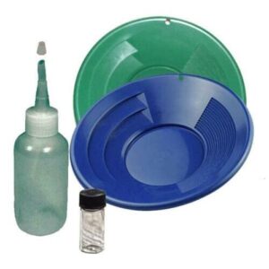 sluice monkey 10″ green & blue gold pan panning kit with sniffer & vial