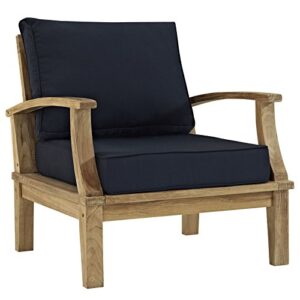 Modway EEI-1143-NAT-NAV-SET Marina Premium Grade A Teak Wood Outdoor Patio Armchair, Natural Navy