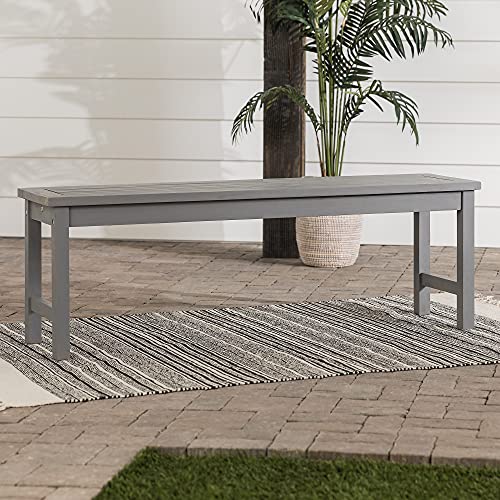 Walker Edison Rendezvous Modern Solid Acacia Wood Slatted Patio Bench, 53 Inch, Grey Wash