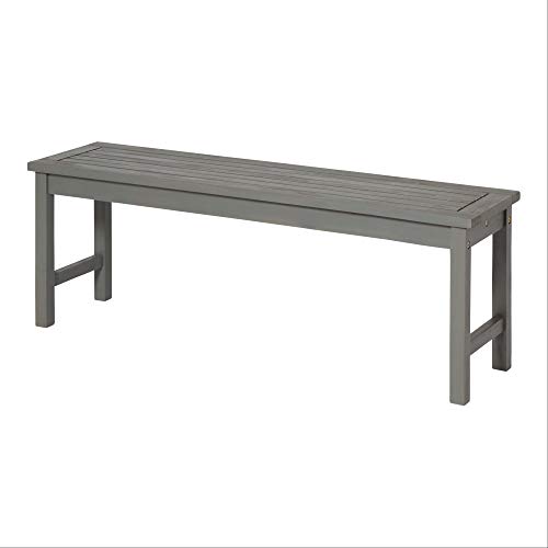 Walker Edison Rendezvous Modern Solid Acacia Wood Slatted Patio Bench, 53 Inch, Grey Wash