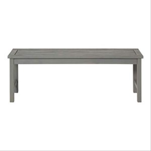 Walker Edison Rendezvous Modern Solid Acacia Wood Slatted Patio Bench, 53 Inch, Grey Wash