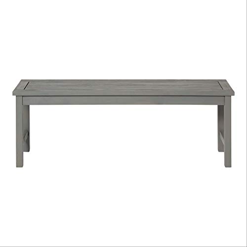 Walker Edison Rendezvous Modern Solid Acacia Wood Slatted Patio Bench, 53 Inch, Grey Wash