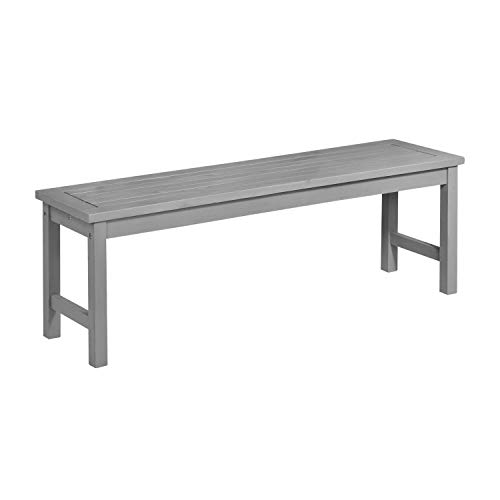 Walker Edison Rendezvous Modern Solid Acacia Wood Slatted Patio Bench, 53 Inch, Grey Wash