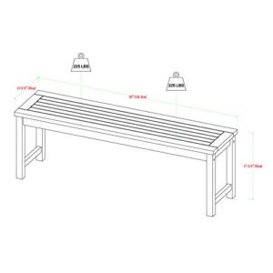 Walker Edison Rendezvous Modern Solid Acacia Wood Slatted Patio Bench, 53 Inch, Grey Wash