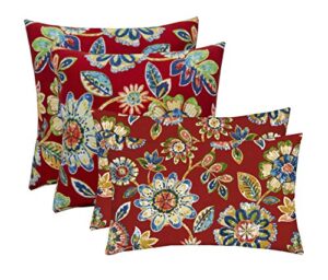 rsh décor indoor outdoor 2-17″ square & 2- 20″x12″ rectangle lumbar pillow set weather resistant – choose pillow color (4-daelyn cherry red yellow blue green floral pillow set)