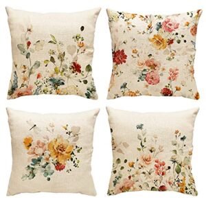 GDHBLING Floral Throw Pillow Covers 16x16 Inch Set of 4 Spring Decorative Pillow Covers Outdoor Couch Pillow Covers