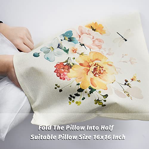 GDHBLING Floral Throw Pillow Covers 16x16 Inch Set of 4 Spring Decorative Pillow Covers Outdoor Couch Pillow Covers