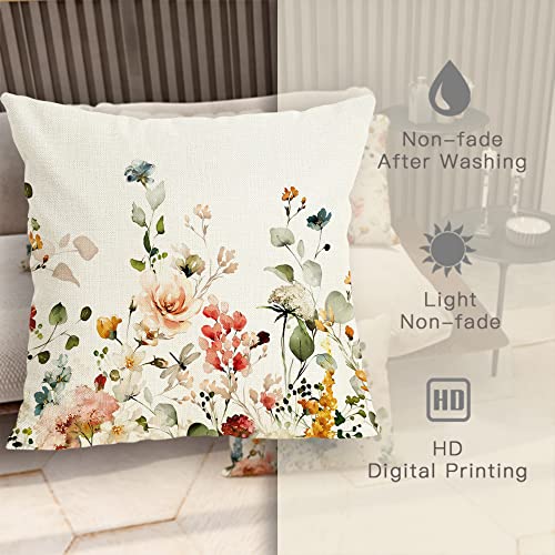 GDHBLING Floral Throw Pillow Covers 16x16 Inch Set of 4 Spring Decorative Pillow Covers Outdoor Couch Pillow Covers