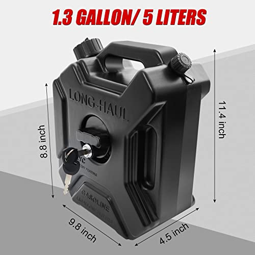 1.3 Gallon Portable Petrol Diesel Storage Gas Can 5L Gas Tank Fuel with lock & key Black Compatible With Motorcycle SUV ATV Most Cars Yacht