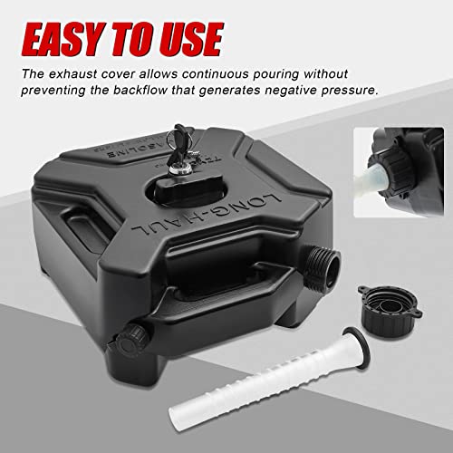 1.3 Gallon Portable Petrol Diesel Storage Gas Can 5L Gas Tank Fuel with lock & key Black Compatible With Motorcycle SUV ATV Most Cars Yacht