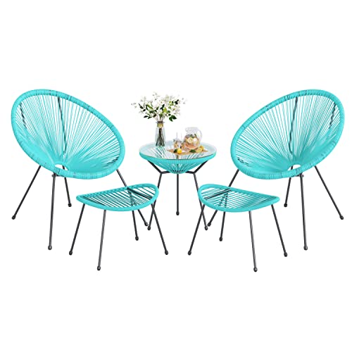 Flamaker 5 Piece Patio Furniture Acapulco Chairs Outdoor Conversation Set All-Weather Plastic Rope Lounge Chair Modern Patio Chairs Set for Porch, Lawn, Balcony, Poolside (Blue)