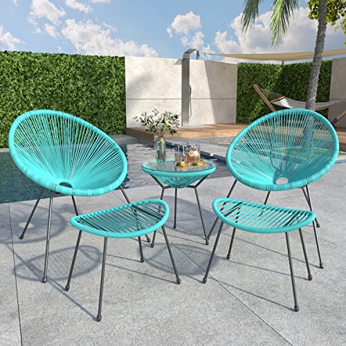 Flamaker 5 Piece Patio Furniture Acapulco Chairs Outdoor Conversation Set All-Weather Plastic Rope Lounge Chair Modern Patio Chairs Set for Porch, Lawn, Balcony, Poolside (Blue)