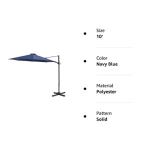 FLAME&SHADE 10 ft Cantilever Offset Outdoor Patio Umbrella with Base Stand Rotate and Tilt - Navy