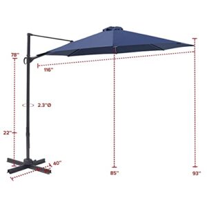 FLAME&SHADE 10 ft Cantilever Offset Outdoor Patio Umbrella with Base Stand Rotate and Tilt - Navy