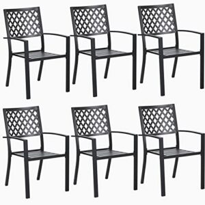 mfstudio black metal patio stacking chairs wave back indoor outdoor dining set wrought iron chair with arm, set of 6