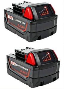 heriskeer 2-pack high output 6.0 ah 18v battery for milwaukee m18 battery 48-11-1820 48-11-1850 48-11-1860 48-11-1828 48-11-10 power batteries