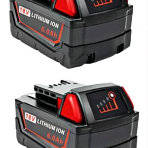 HERISKEER 2-Pack HIGH Output 6.0 Ah 18V Battery for Milwaukee M18 Battery 48-11-1820 48-11-1850 48-11-1860 48-11-1828 48-11-10 Power Batteries