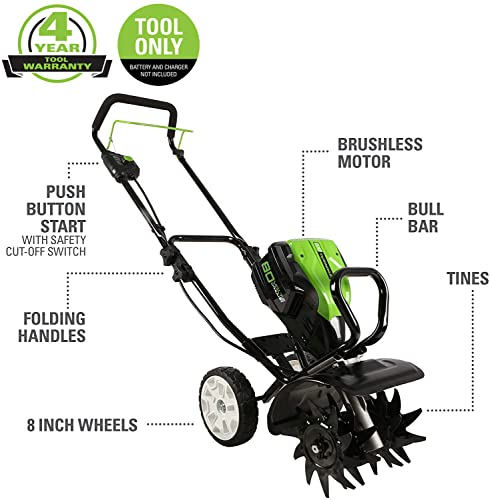 Greenworks Pro 80V 10 inch Cordless Tiller Cultivator, Tool Only, TL80L00