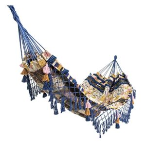 equip jacquard bohemian macrame hammock, blue patchwork print, size 126 in. l x 59 in. w