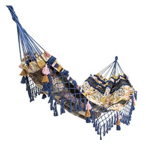 Equip Jacquard Bohemian Macrame Hammock, Blue Patchwork Print, Size 126 in. L x 59 in. W