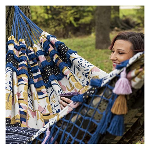 Equip Jacquard Bohemian Macrame Hammock, Blue Patchwork Print, Size 126 in. L x 59 in. W