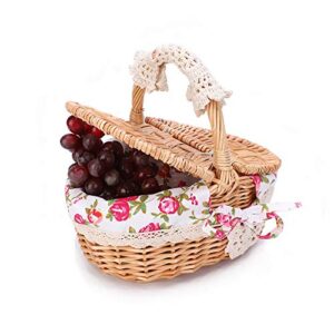 wicker picnic baskets with handle and lid, double lids wicker picnic basket for picnic hiking camping family gatherings home decor