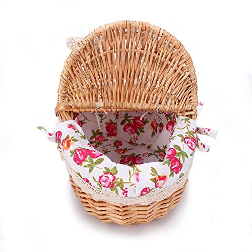 Wicker Picnic Baskets with Handle and Lid, Double Lids Wicker Picnic Basket for Picnic Hiking Camping Family Gatherings Home Decor