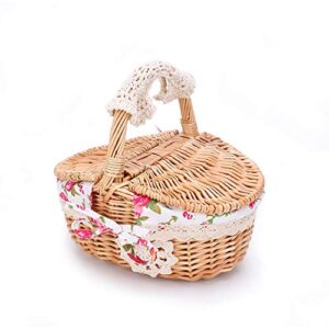 Wicker Picnic Baskets with Handle and Lid, Double Lids Wicker Picnic Basket for Picnic Hiking Camping Family Gatherings Home Decor