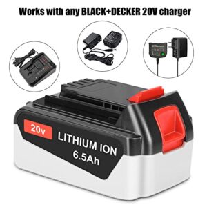 KUNLUN 6.5Ah 20-Volt LB2X4020 Replacement Battery Compatible for Black and Decker 20V Lithium Battery MAX LBXR20 LB20 LBX20 LBXR2020-OPE LBXR20B-2 LBX4020 LST220