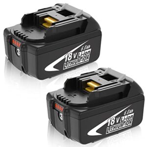 2pack 18v bl1860b replacement battery 6.0ah compatible with makita 18 volt battery lithium ion bl1860 bl1850 bl1840 bl1830 bl1820 bl1815b lxt400 194204-1 with led indicator cordless power tools