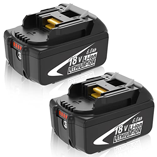 2Pack 18v BL1860B Replacement Battery 6.0Ah Compatible with Makita 18 Volt Battery Lithium ion BL1860 BL1850 BL1840 BL1830 BL1820 BL1815B LXT400 194204-1 with LED Indicator Cordless Power Tools