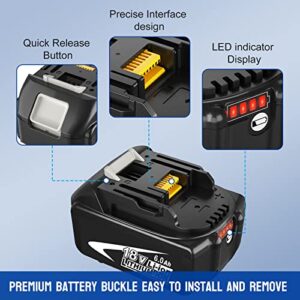 2Pack 18v BL1860B Replacement Battery 6.0Ah Compatible with Makita 18 Volt Battery Lithium ion BL1860 BL1850 BL1840 BL1830 BL1820 BL1815B LXT400 194204-1 with LED Indicator Cordless Power Tools