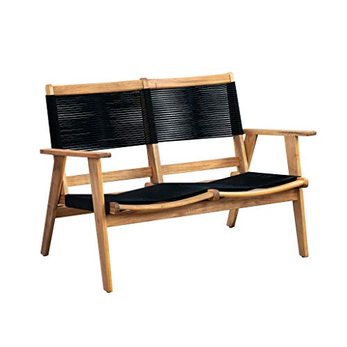 Patio Sense 63368 Kingsmen Loveseat Bench Mid Century Modern Wooden Bench Living Room Bedroom Patio Porch Poolside Entryway Hallway Indoors & Outdoors Solid Wood Construction Warm Teak Tones