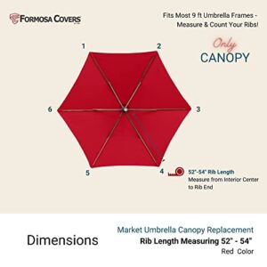 Formosa Covers 9ft Umbrella Replacement Canopy 6 Ribs in Red (Canopy Only)