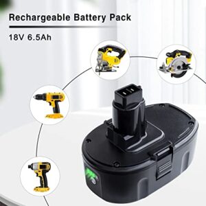 DTK 2Pack 6.5Ah Lithium-Ion Battery Replacement for Dewalt 18V XRP Ni-Cad DC9096 DC9098 DC9099 DE9039 DE9095 DE9096 DE9098 DW9095 DW9096 DW9098 DE9503