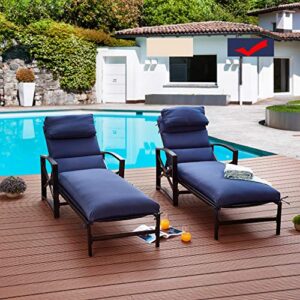 lokatse home outdoor patio chaise lounge chair with adjustable backrest and arms metal lounger furniture all weather, blue