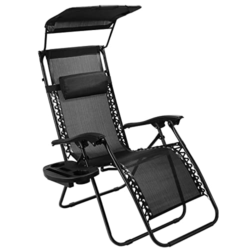 Bigzzia Recliner Zero Gravity Padded Patio Lounger Chair with Adjustable Headrest Side Table Folding Patio Lawn Recliner Chairs