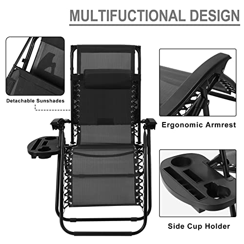 Bigzzia Recliner Zero Gravity Padded Patio Lounger Chair with Adjustable Headrest Side Table Folding Patio Lawn Recliner Chairs